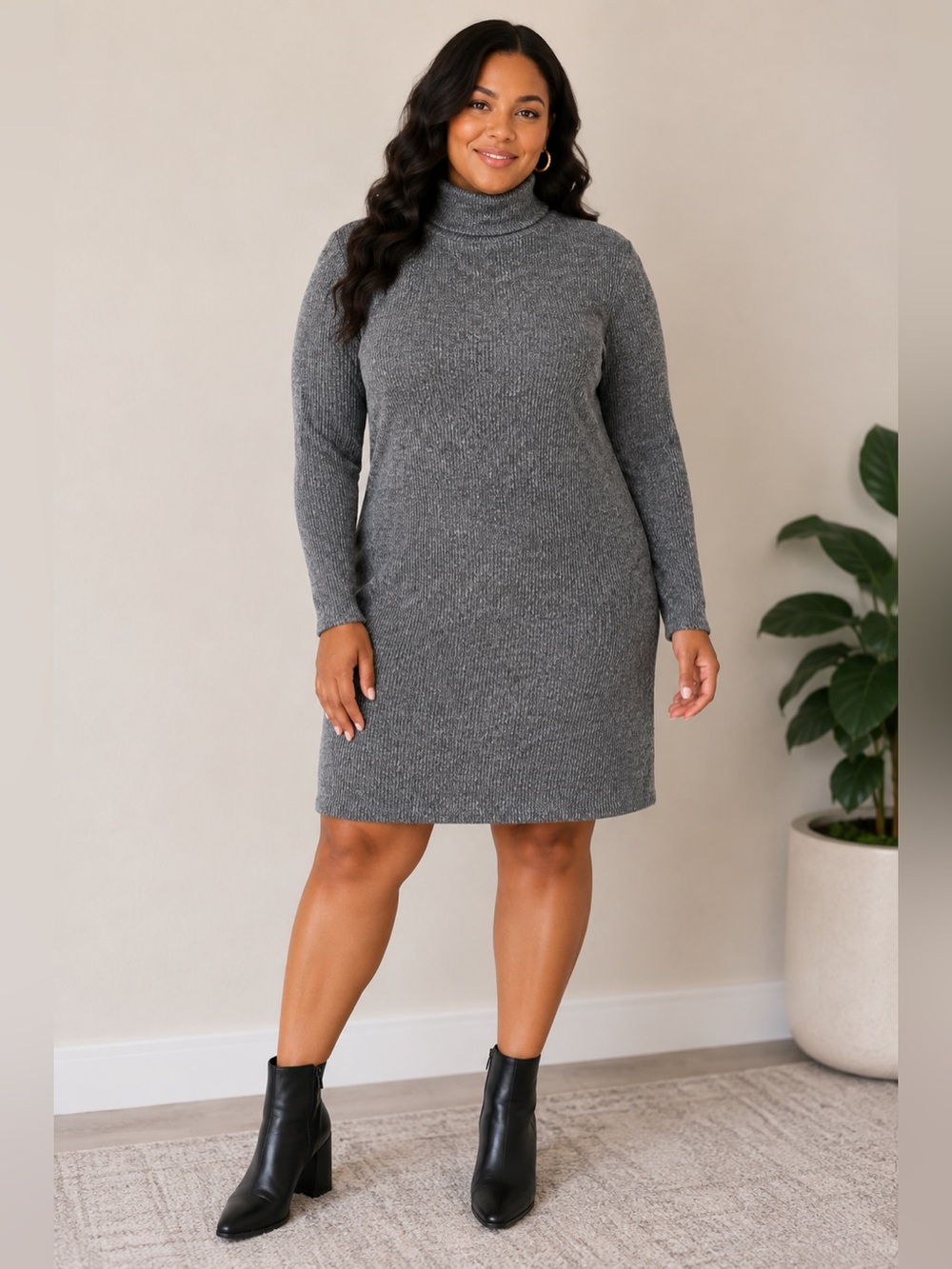 SO Charcoal Gray Marled Ribbed Turtleneck Sweater Dress M
